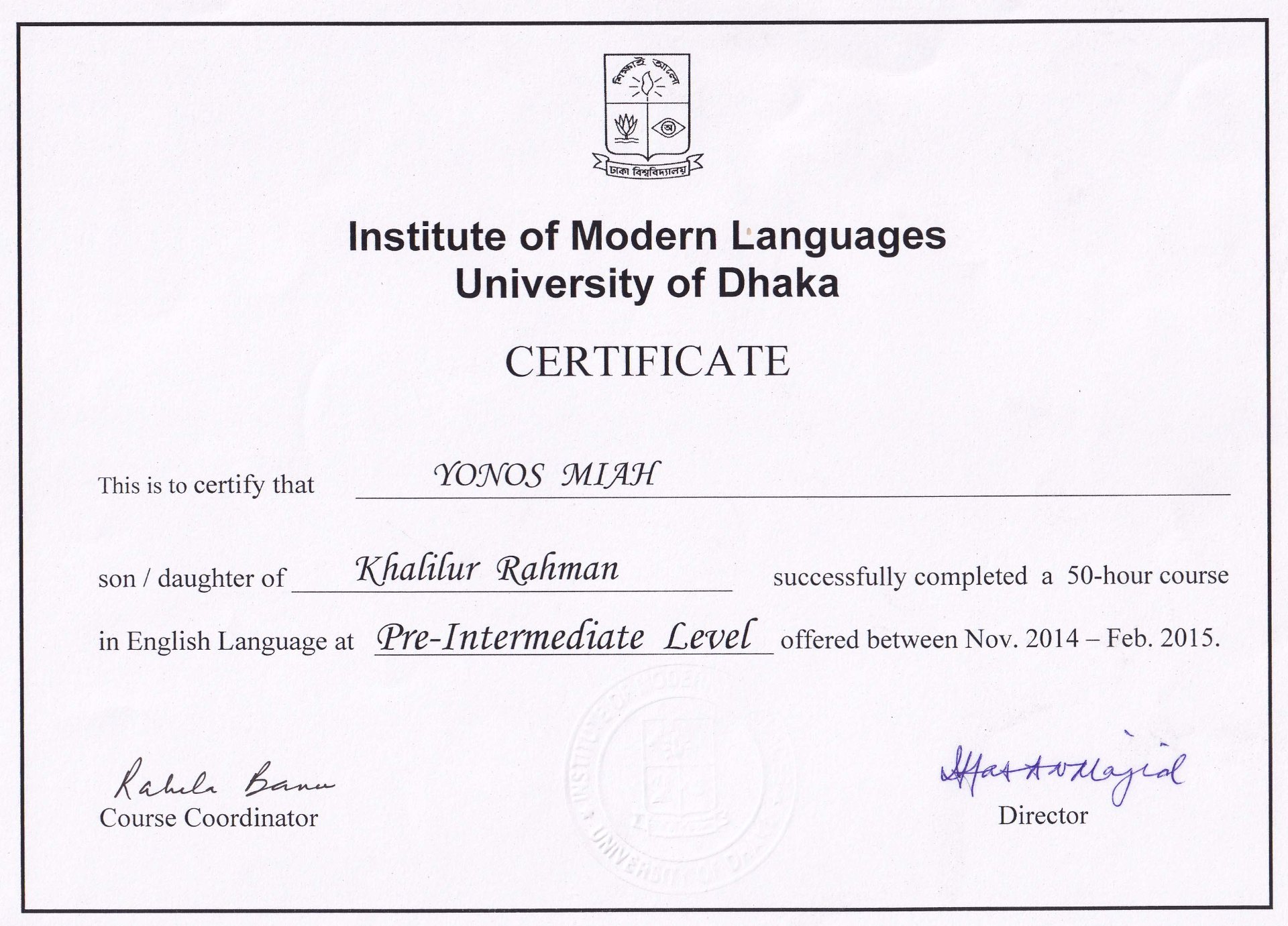 English Language — Pre-Intermediate Level